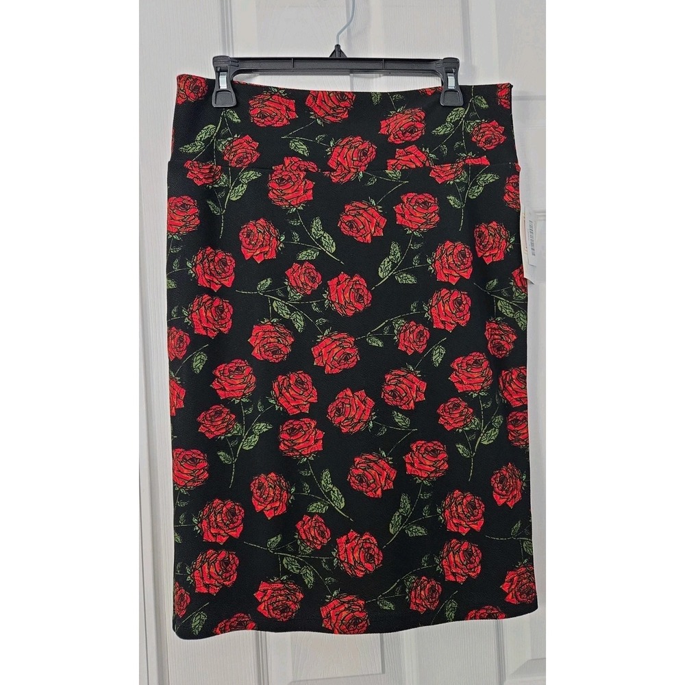 LuLaRoe Women's L Pull-On Stretch Knit Pencil Knee Length Floral Skirt New